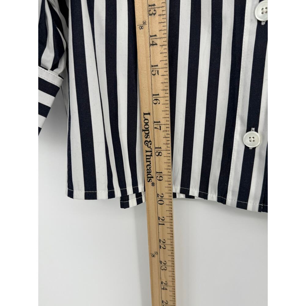 Madewell Striped Cropped Button Down Shirt Navy White Boxy Cotton Top S - Picture 6 of 10